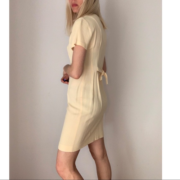 Vintage 90s Pale Yellow Pastel Button-Dowm Floral Embroidered Mini Dress… - Picture 10 of 13